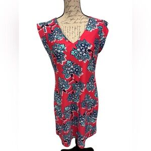 Aryeh Ladies Short Sleeve Pink Coral Blue Floral Summer Casual Dress Size Large